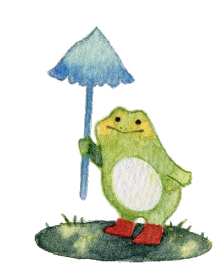 a happy frog doodle under an umbrella